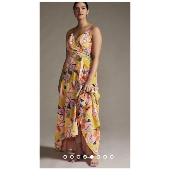 Anthropologie Hutch High-Low Wrap Dress‎ size XL Maxi sundress colorful resort